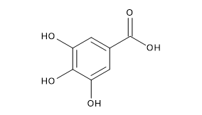 Skeletal formula of gallic acid, an hydroxybenzoic acid