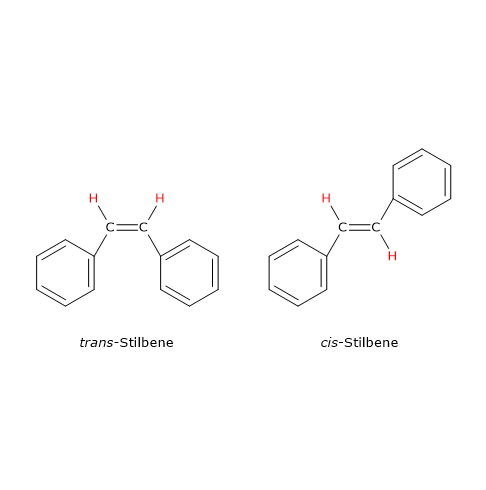 Example of cis-trans isomers: trans-stilbene and cis-stilbene