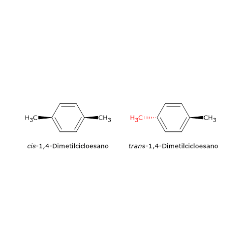 Esempi di isomeria geometrica: cis-1,4-dimetilcicloesano e trans-1,4-dimetilcicloesano