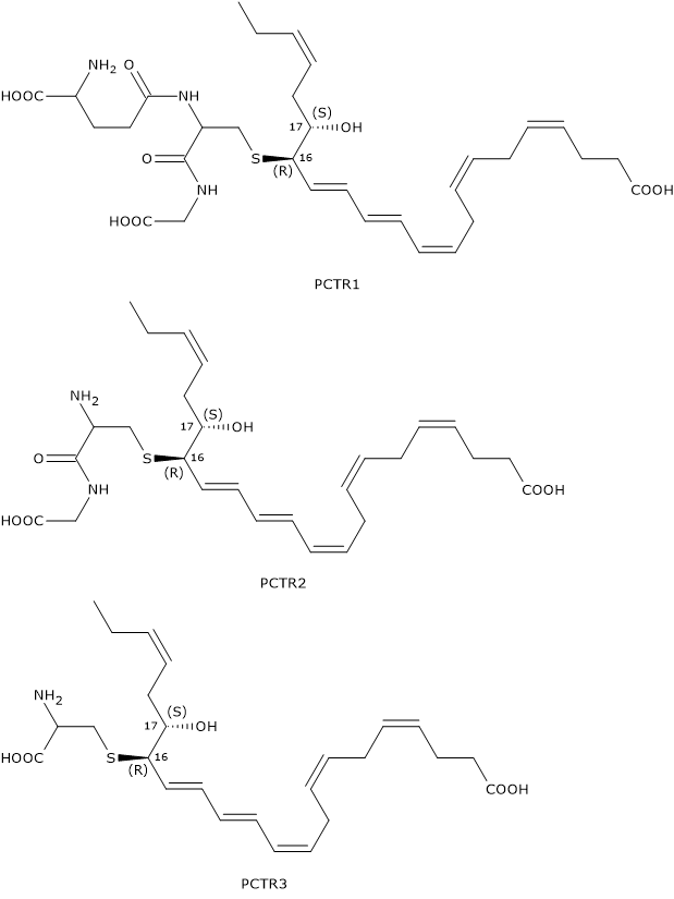 Skeletal formulas of derivatives of Protectins: Protectin Conjugates in Tissue Regeneration or PTCRs