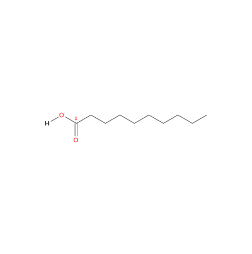 Formula di struttura dello acido caprico, un acido grasso saturo