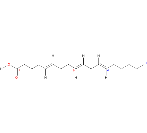 Formula di struttura dello acido columbinico, un acido grasso trans