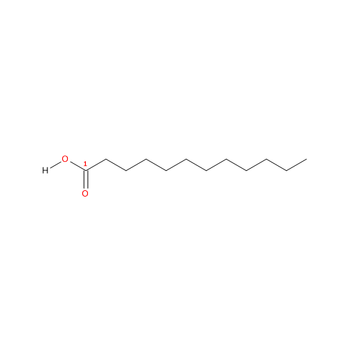 Formula di struttura dello acido laurico, un acido grasso saturo