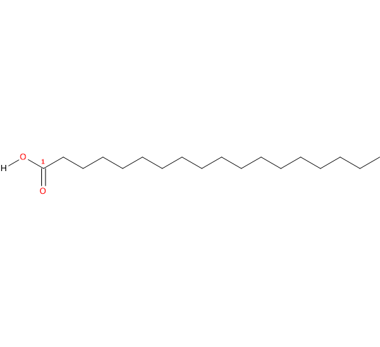 Formula di struttura dello acido stearico, un acido grasso saturo