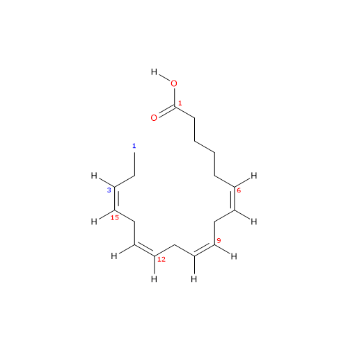 Formula di struttura dello acido stearidonico, acido grasso omega-3