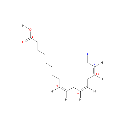 Skeletal formula of alpha-linolenic acid, an omega-3 fatty acid