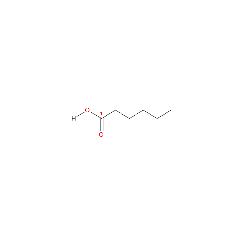 Skeletal formula of caproic acid, a saturated fatty acid