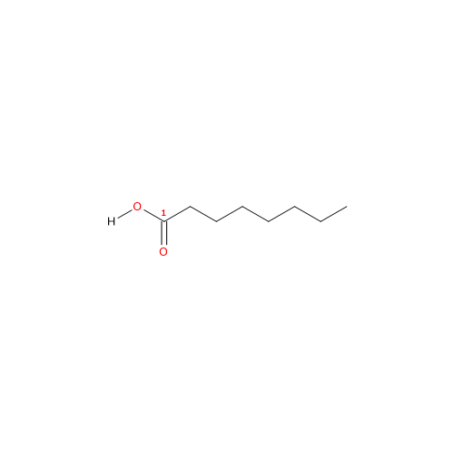 Skeletal formula of caprylic acid, a saturated fatty acid